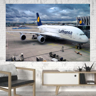 Lufthansa's A380 At the Gate Printed Canvas Posters (1 Piece)