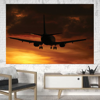 Beautiful Aircraft Landing at Sunset Printed Canvas Posters (1 Piece)