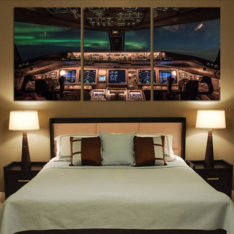 Boeing 777 Cockpit Printed Canvas Posters (3 Pieces)