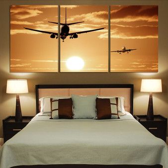 Two Aeroplanes During Sunset Printed Canvas Posters (3 Pieces)