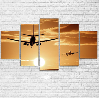 Two Aeroplanes During Sunset Printed Multiple Canvas Poster