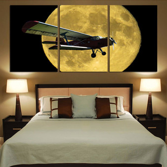 Antonov-2 With Moon Printed Canvas Posters (3 Pieces)