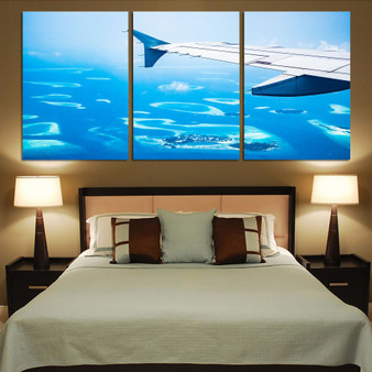 Outstanding View Through Airplane Wing Printed Canvas Posters (3 Pieces)