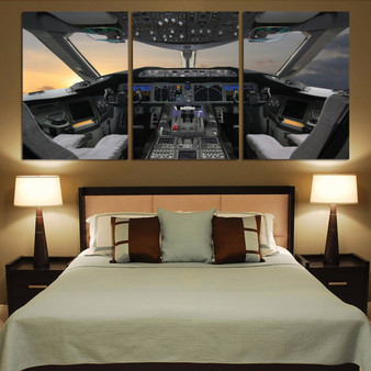 Boeing 787 Cockpit Printed Canvas Posters (3 Pieces)