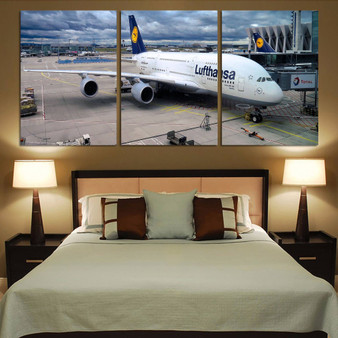 Lufthansa's A380 At the Gate Printed Canvas Posters (3 Pieces)