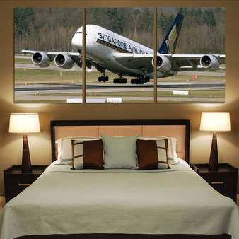 Departing Singapore Airlines A380 Printed Canvas Posters (3 Pieces)