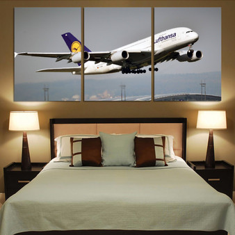 Departing Lufthansa's A380 Printed Canvas Posters (3 Pieces)