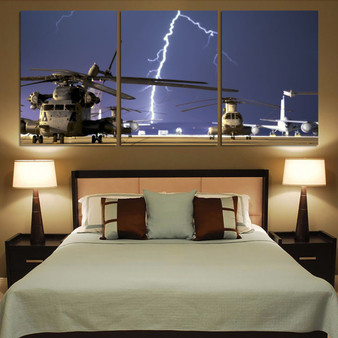 Helicopter & Lighting Strike Printed Canvas Posters (3 Pieces)