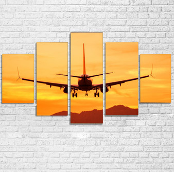 Landing Aircraft During Sunset Printed Multiple Canvas Poster