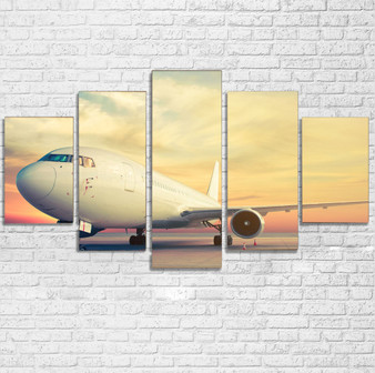 Parked Aircraft During Sunset Printed Multiple Canvas Poster