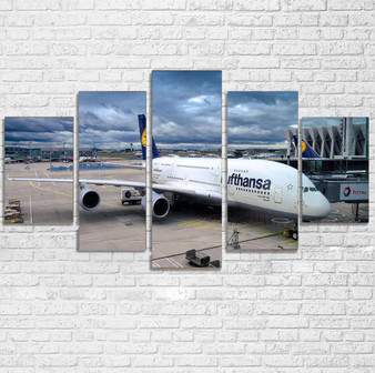 Lufthansa's A380 At the Gate Printed Multiple Canvas Poster