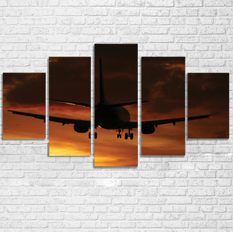 Beautiful Aircraft Landing at Sunset Printed Multiple Canvas Poster