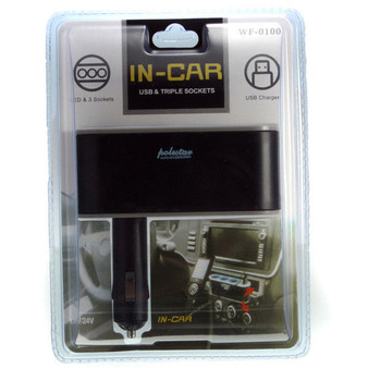 3 Socket Adapter Splitter USB Port Charger Car Cigarette Lighter