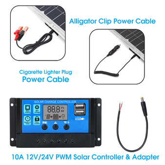 100W 18V MonocrystalineSolar Panel Dual 12V/5V DC USB Charger Kit with 10A Solar Controller & Cables