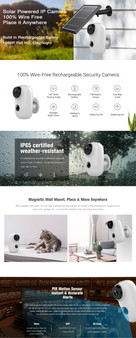 GUUDGO A3 Camera and Solar Panel Set 1080P Wireless Rechargeable Battery-Powered Security Camera Waterproof