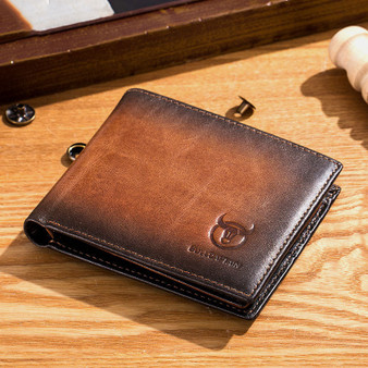 Men Genuine Leather Vintager RFID Blocking Wallet (Brown)