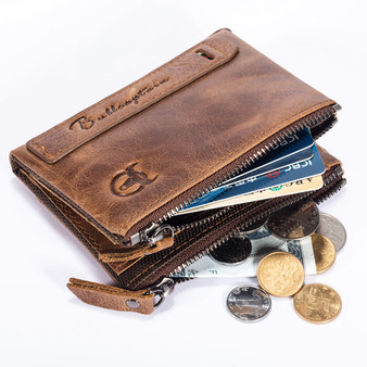 Bullcaptain Wallet Men Zipper Vintage Coin Bag