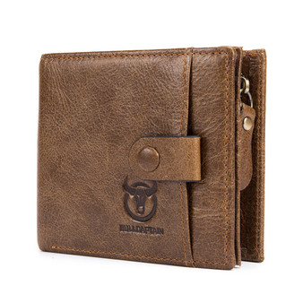 Bullcaptain Men Cowhide 9 Card Slots Zipper Coin Bag Wallet