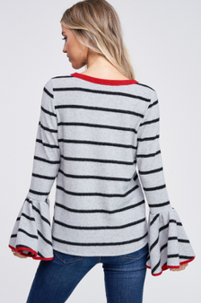 ELAINA LONG SLEEVE STRIPED TOP WITH BELL SLEEVES