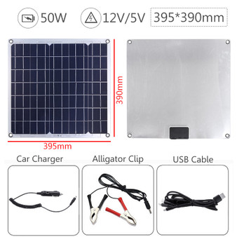 50W 12/5V Portable Solar Panel Dual USB For Car RV Battery Charge