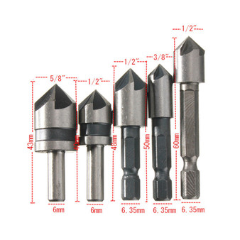 5pcs 5 Flute 82/90 Degree Countersink Drill Bit Set Counter Sink Chamfer Bits