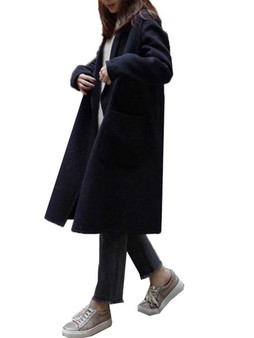 S-5XL Women Turn-Down Collar Button Wool Outwear Coat