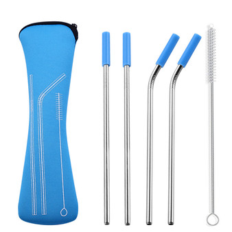 4PCS Silicone Tips Cover Reusable Stainless Steel Straw