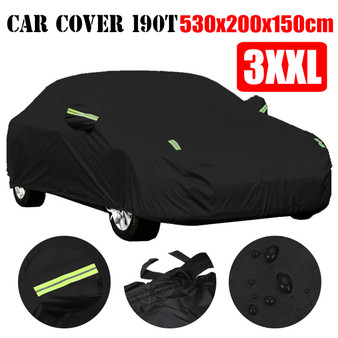 Black Full Car Cover Waterproof Sun Rain Heat Dust UV Resistant Protection 190T