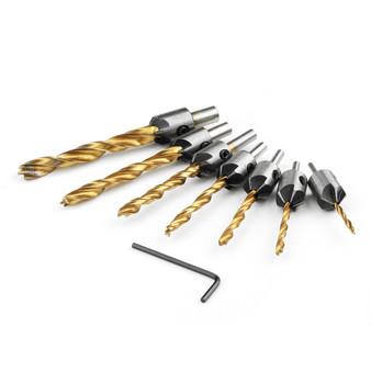 7Pcs Electroplating Countersink Drill Bit 3-10mm for Bench Drills with Wrench