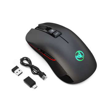 HXSJ T30 2.4GHz Wireless Rechargeable Mouse 3600DPI Optical Office Business RGB Gaming Mouse with USB Receiver for Computer Laptop PC (Black)