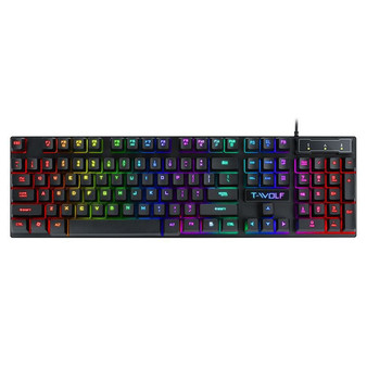 T-Wolf T20 Wired Keyboard Mechanical Feel 104 Keys Full Size RGB Keyboard Gaming Office Typing Keyboard For PC Laptop