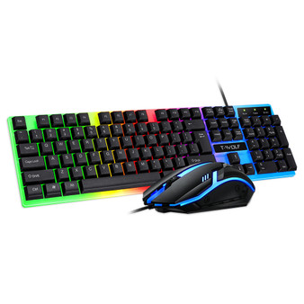 T-Wolf TF230 Wired Keyboard Mouse Set 104 Keys Mechanical Feel Keyboard 2400DPI RGB Lighting Effect Mouse For PC Laptop Gaming