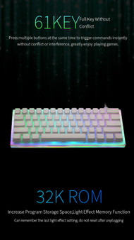 GamaKay K61 61 Keys Mechanical Gaming Keyboard Hot Swappable Type-C 3.1 Wired USB Translucent Glass Base Gateron Switch ABS Two-color Keycap NKRO RGB Gaming Keyboard