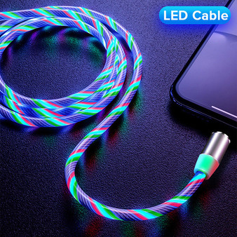 Suntaiho Magnetic Data Cable Micro USB Type C Flow Luminous Lighting Data Wire For Huawei P30 P40 Pro MI10 Note 9S