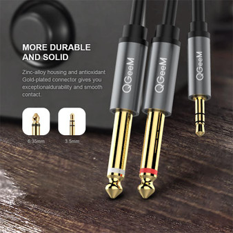 QGeeM Jack 3.5mm to 6.35mm*2 Adapter Audio Cable Gold Plated 6.5mm 3.5 Jack Splitter Audio Cable for Mixer Amplifier Speaker