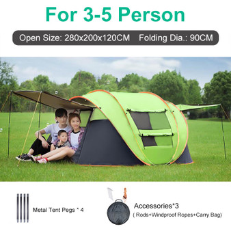 2-5 People Full-automatic Camping Tent Waterproof 4 Large Mesh Windows 2 Door Family Tent UV Protection Sunshade Canopy for All Seasons
