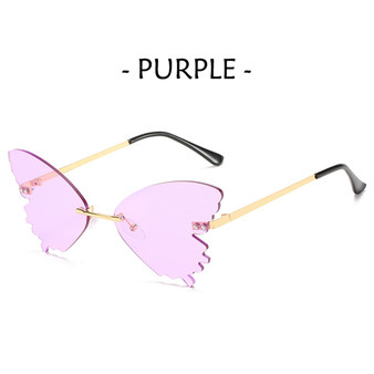 Women Metal Sunglasses Butterfly Shape AC Lens Rimless Shades UV400 Eye Glasses