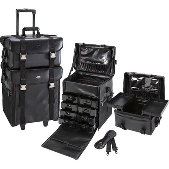 2 in 1 Professional Rolling Makeup Case Set with Drawers