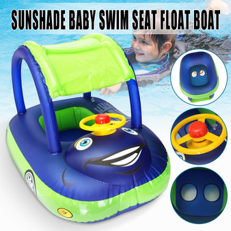 Sunshade Baby Float Seat Inflatable Boat Swimming Ring Pool Water Fun Car Boat