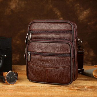 Men Genuine Leather Shoulder Bag Handbag Messenger Crossbody Waist Bag Phone Pouch Outdoor Travel