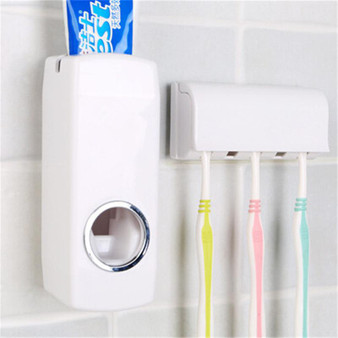 1 set Tooth Brush Holder  Automatic Toothpaste Dispenser + 5 Toothbrush Holder Wall Mount Stand Bathroom Tools Suporte do