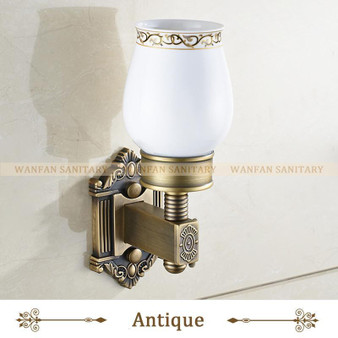 Antique Brass Toothbrush Holder Bathroom Accessories Tumbler Holder Toothbrush Holder In Brass W/ Single Ceramics Cup Wf71202