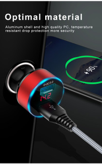 USLION QC 3.0 LED Display Universal Dual USB 24V 3A Quick Fast Charging Metal Car Charger Adapter for iPhone11 for Samsung S10+ Xiaomi Redmi Note8 Tablet