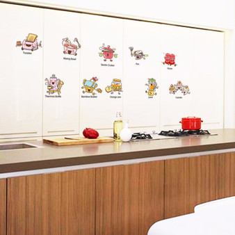 Creative 3D Cartoon Wall Sticker Kitchen Tools Corridor Kindergarten Background Decoration