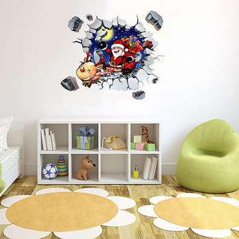 45x60CM 3D Wall Sticker Christmas Santa Claus Adhesive Sticker Bedroom Home Decor