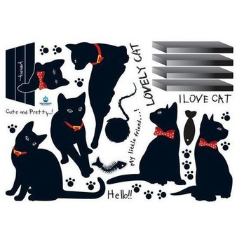 Removable Black Cat Family Wall Sticker Room Background Decor Wall Decal