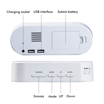 Digoo DG-DM3 Digital Mirror Surface Alarm Clock Dimmer Large LED Display with Dual USB Charge