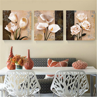 3Pcs Orchid Rose Flower Combination Painting On Canvas Frameless Drawing Home Wall Decor Paper Art