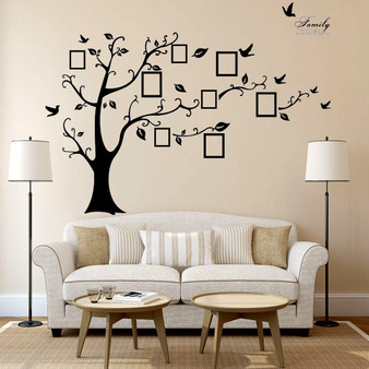 2.5M Removable Memory Tree Picture Frames Wallpaper Photo Wall Stickers Decor Bird Room Wall Black