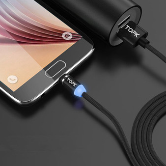 TOPK R-Line2 Reversible Micro USB LED Magnetic Braided Fast Charging Data Cable 1M For Phone Tablet